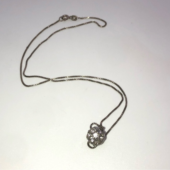 VTG Sterling Silver & Cz Crystal Sparkle Ball Affixed Pendant 16” - Picture 3 of 8